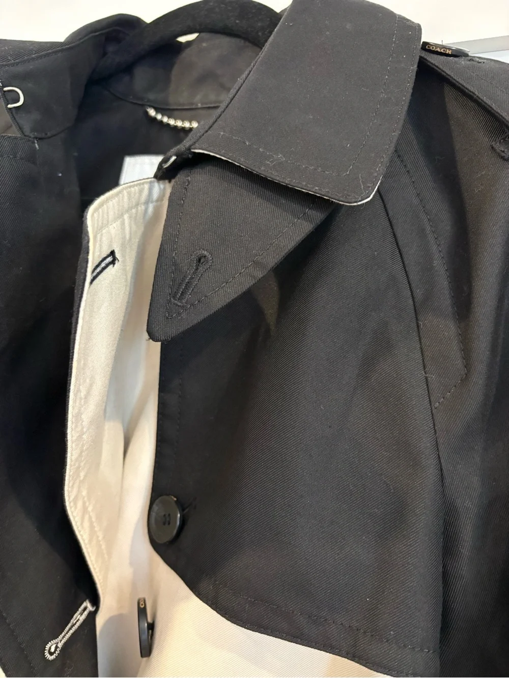 Coach Two-Tone Black and Cream Short Trench Coat Jacket - S